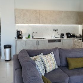 Luxury Accommodation Villa Chania living room kitchen